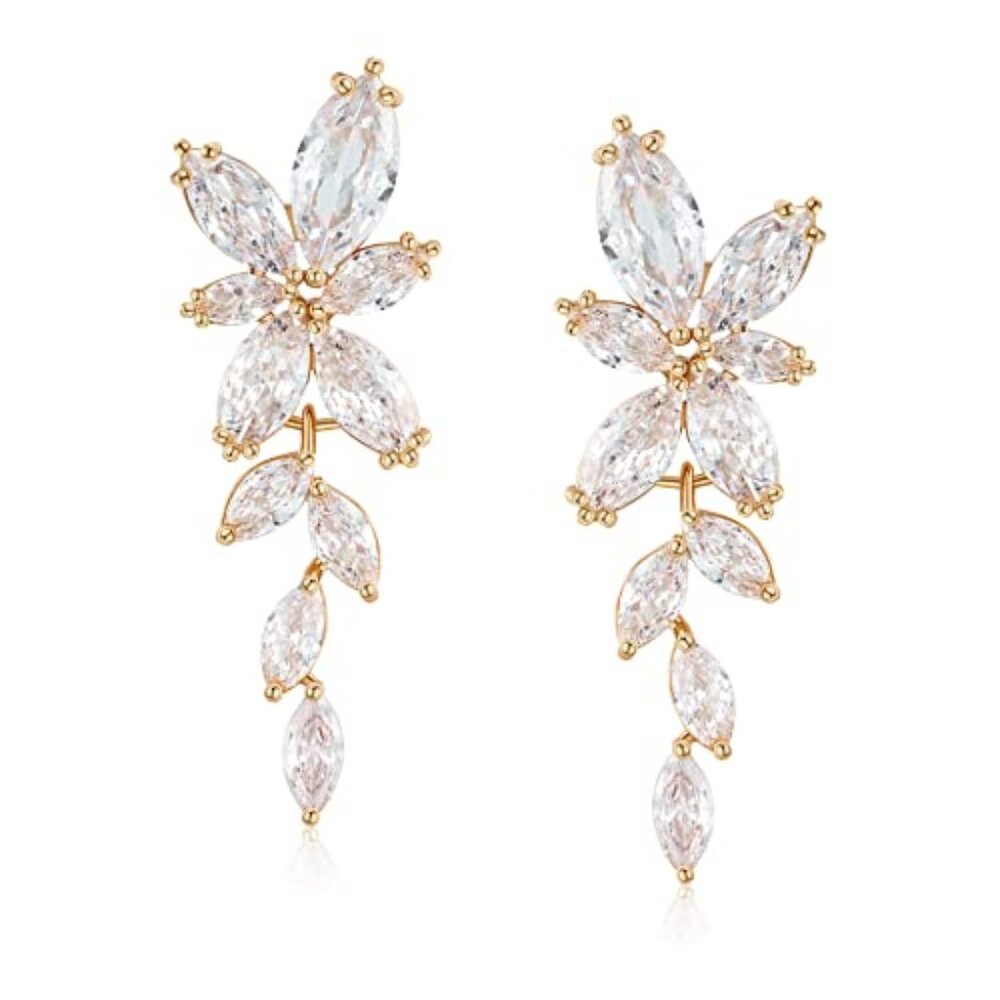 Marquise Cubic Zirconia‎ Bridal Earrings, Elegant Wedding Earrings for Brides